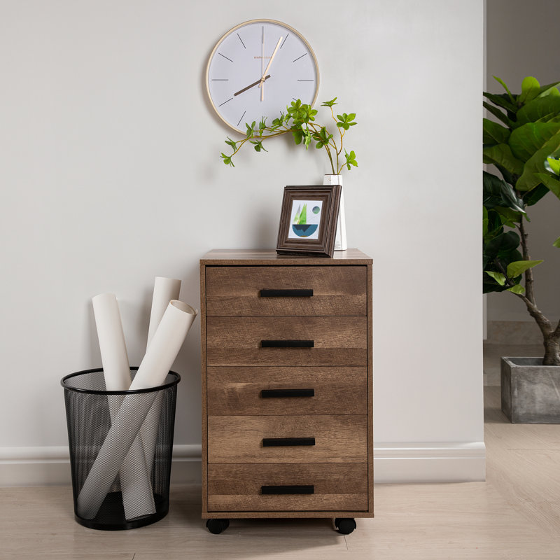 Millwood Pines Modern 5 Drawer File Cabinet with Fashionable Handles Office Drawers with Swivel Casters Small Wooden File Cabinet Office File Cabinet for Office Storage Wayfair